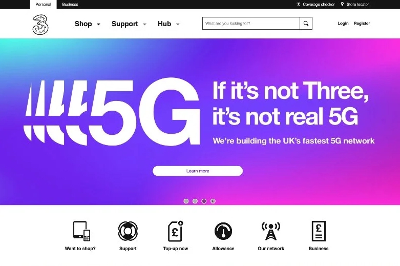 Three Mobile homepage panel design