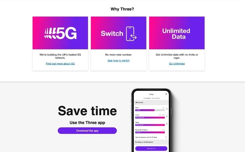Three Mobile why panel design